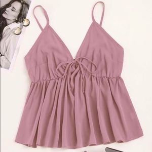 SHEIN Solid Guava color Shirred Knot Peplum Cami XXL Adjustable Straps “V” Front